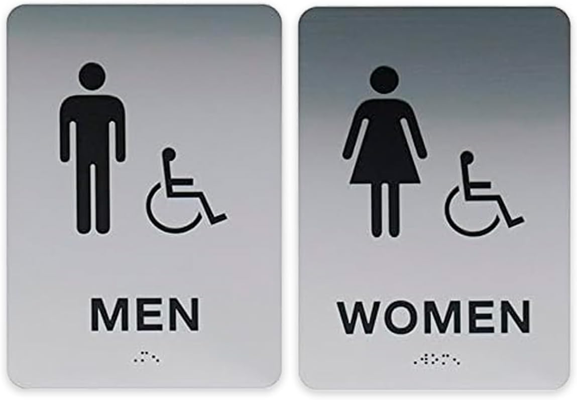 Silver Men And Women ADA Restroom Signs for Modern Spaces