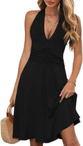 Wkior Womens Boho Floral Halter Neck Midi Sundress - Pockets