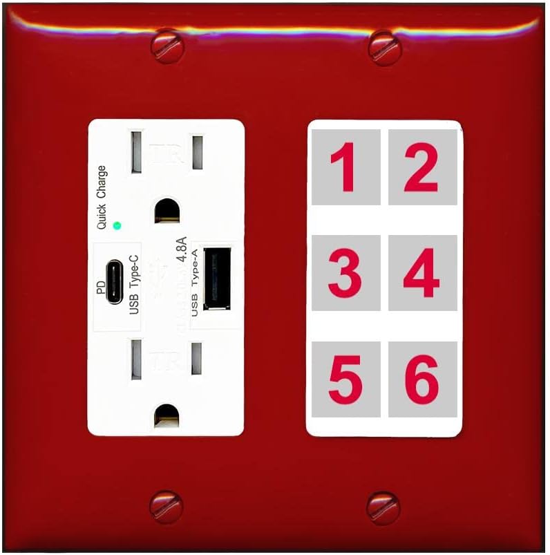 RiteAV 6 Port Custom Wall Plate for USB A+C Charger and More