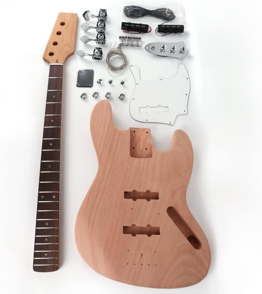 DIY Electric Bass Kit: Roasted Maple Neck, Mahogany Body, All Parts Included