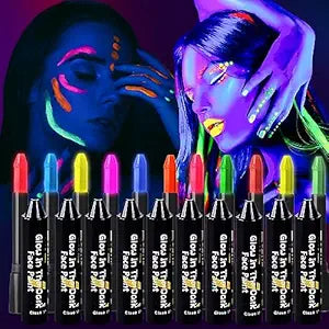 12 Colors Glow in The Black Face & Body Paint Crayons Review