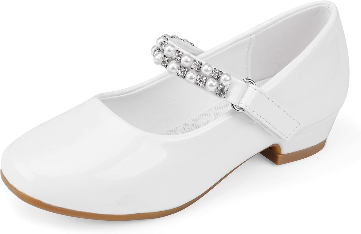 Stelle Girls Dress Shoes White Flower Girl Mary Jane Low Heels