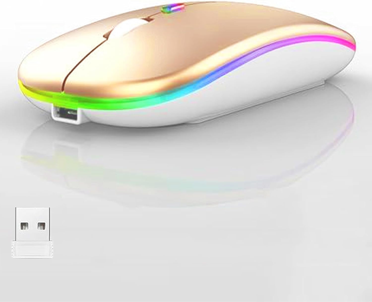 Gold Slim Wireless Mouse 7-Color Dual-Mode BT + 2.4G Rechargeable