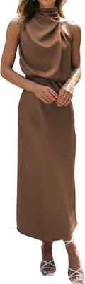 Cocktail Dresses for Women Sleeveless Mock Neck Keyhole Maxi BTFBM