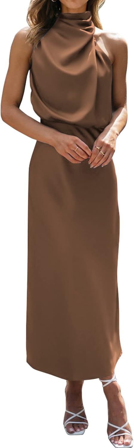 Elegant Mock Neck Maxi Wedding Guest Dress for Women 2025