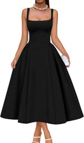 Memoriesea Square Neck Swing A Line Midi Dress - Elegant Fit Shoes