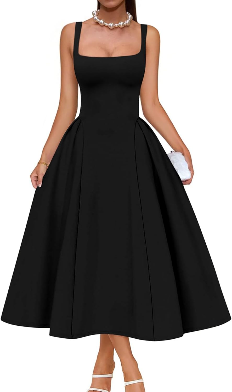 Elegant Square Neck Swing A Line Midi Dress for Parties
