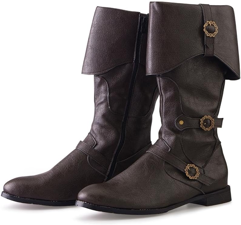 DUNHAO COS Men's Faux Leather Medieval Boots for Cosplay Events