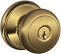 Schlage Andover F51AAND609 Door Knob Keyed Entry Lock - Antique Brass