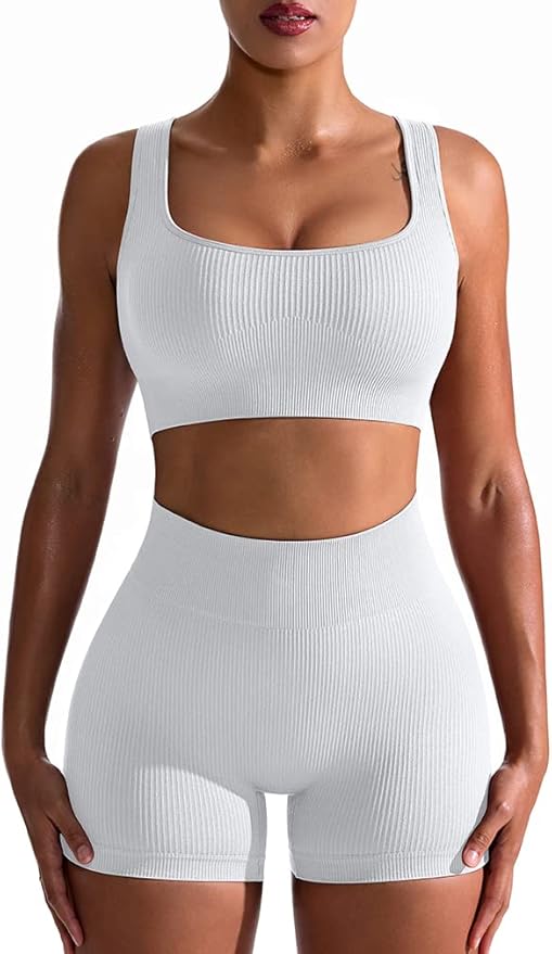 OQQ Workout Outfits for Women Seamless Ribbed Leggings Set