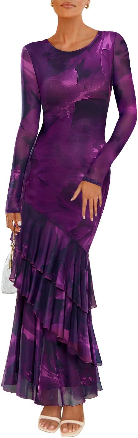 ZESICA Women's Floral Wedding Guest Bodycon Maxi Dress 2025