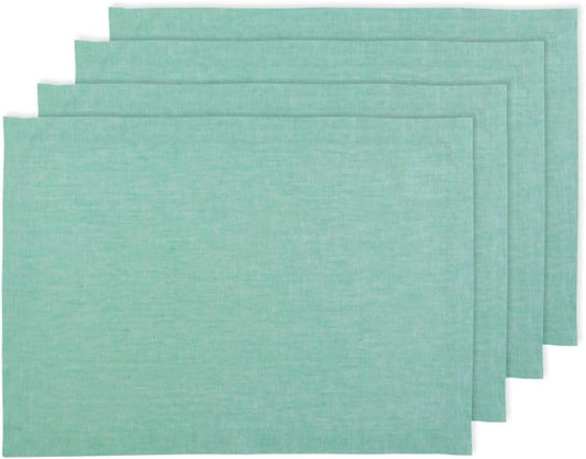 Solino Home Linen Cloth Placemats Set of 4 - Pure Linen Aqua