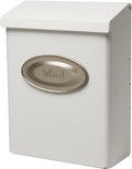 Designer Galvanized Steel Locking Wall Mailbox in White - Satin Nickel