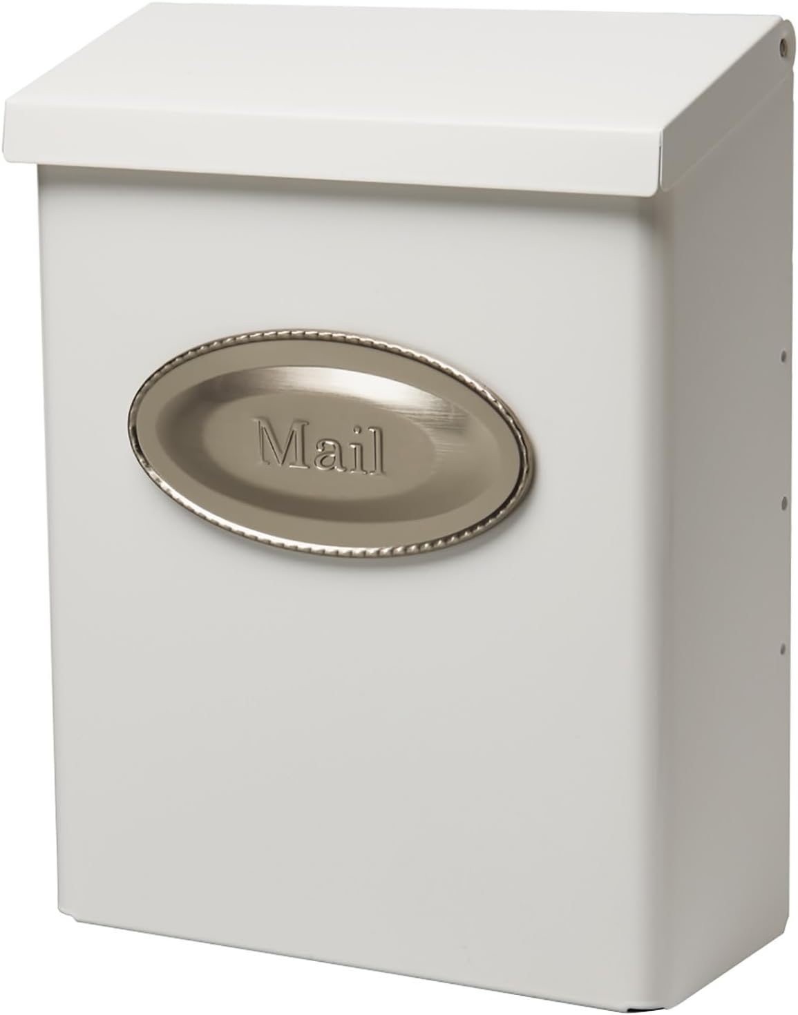 Designer Locking Wall Mount Mailbox in White with Satin Nickel