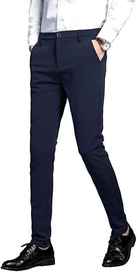 Plaid&Plain Men's Stretch Dress Pants for a Stylish Look