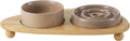 Ceramic Slow Cat Feeder Bowl Raised with Wooden Stand - Slow Feed