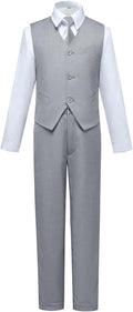Boys Slim Fit Dress Suit Set White Shirt & Vest - Classic Ring Bearer