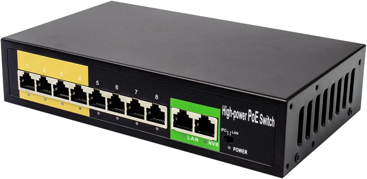 8 Port PoE Switch for IP Camera and Router Connection