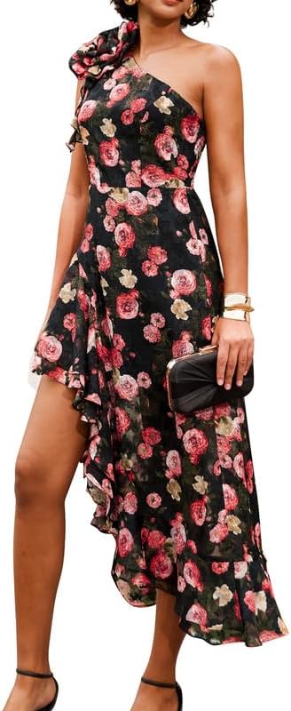 One Shoulder Floral Maxi Sundress for Summer Weddings and Events