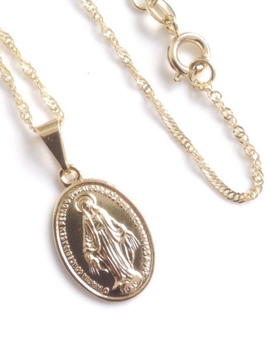 Delicate 18k Gold Plated Miraculous Medal Necklace 19.5 in
