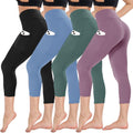 Capri Leggings 4 Pack - High Waisted Capri Yoga Pants with Pockets