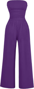 Women's Strapless Summer Jumpsuit - Wide Leg Romper with Pockets This