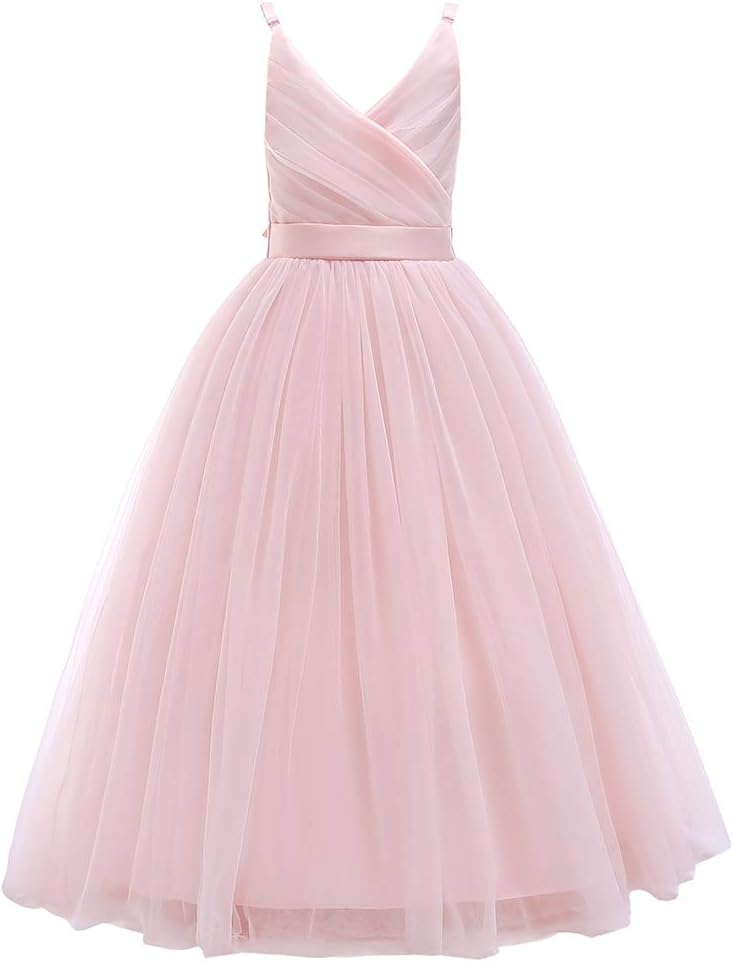 Glamulice Flower Girls Spaghetti Strap Tulle Dress for Events