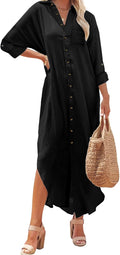 Kuraki Women's Casual Print Button Front Maxi Shirt Dress Shoes