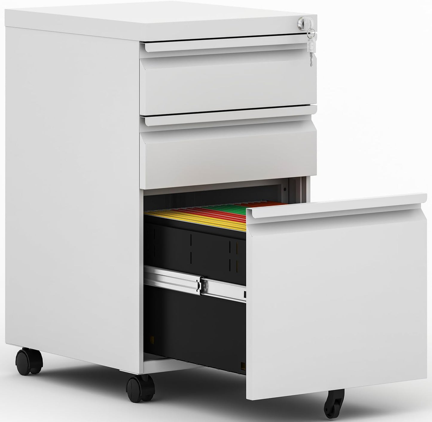 3 Drawer Mobile File Cabinet for Home Office with Lock and Wheels