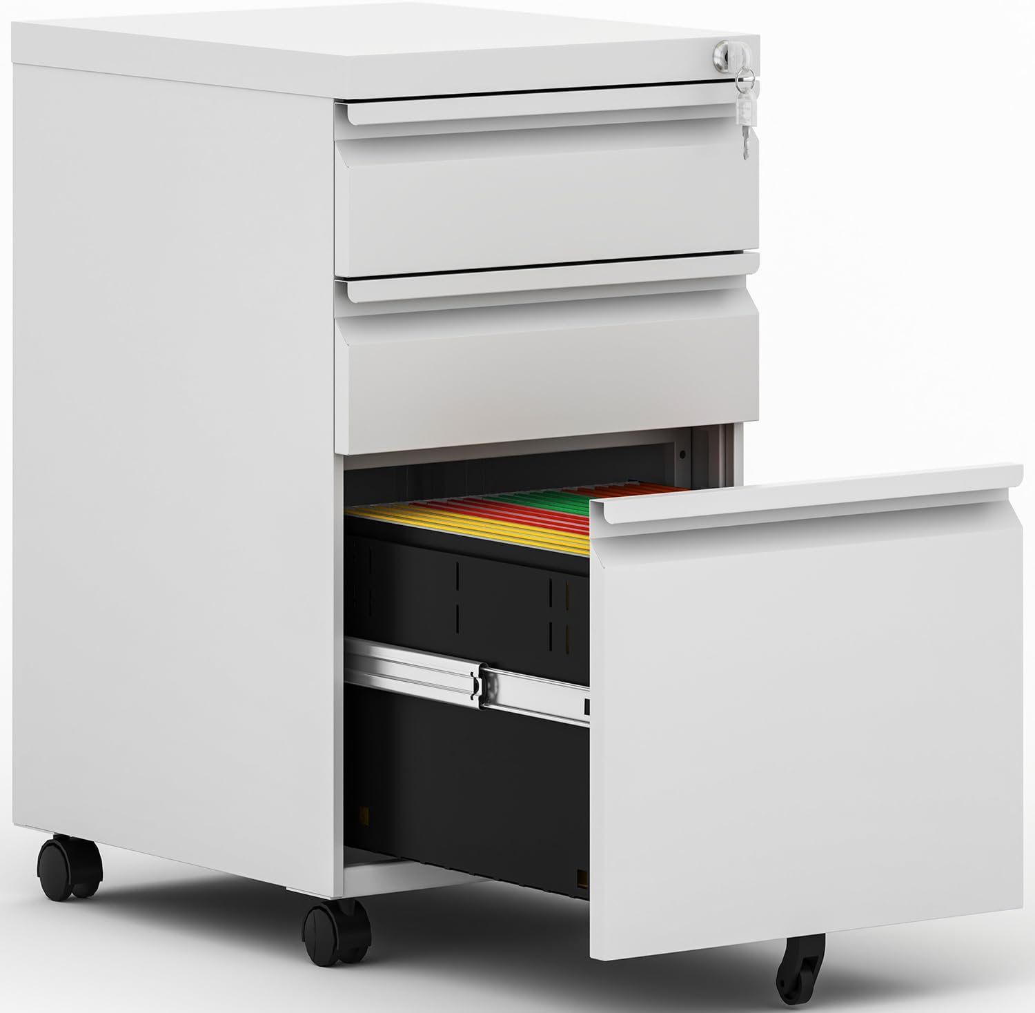 3 Drawer Mobile File Cabinet for Home Office with Lock and Wheels