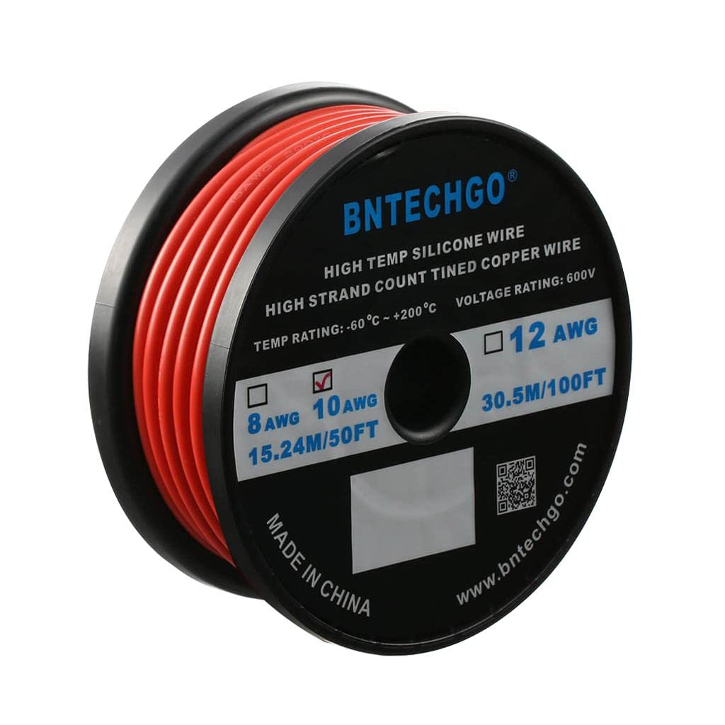 10 Gauge Silicone Wire Spool 50 ft Red Flexible Tinned Copper