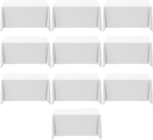 White Table Cloth 10 Pack 90x156 Stain Resistant for Events