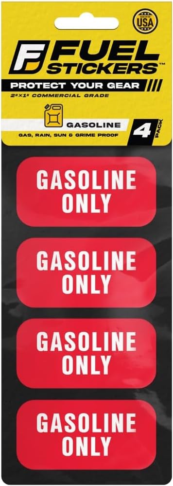 Gasoline Only Sticker Labels for Fuel Cans and Equipment Use