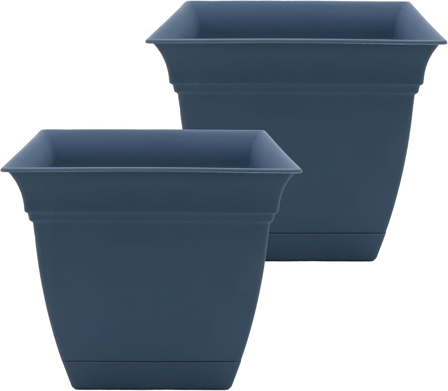 Eclipse Square Plastic Planter with Attached Saucer - 12 in Slate Blue