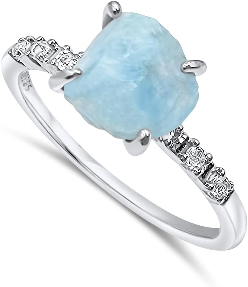 Real Raw Crystal Dainty Ring in White Gold for Birthstone Gifts
