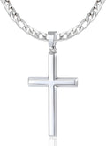 Sterling Silver Beveled Edge Cross Necklace for Men - 16-30in Figaro