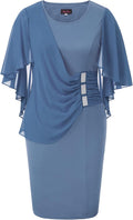 Plus Size Chiffon Ruffle Cape Sleeve Bodycon Pencil Dress (Style 8JHB)
