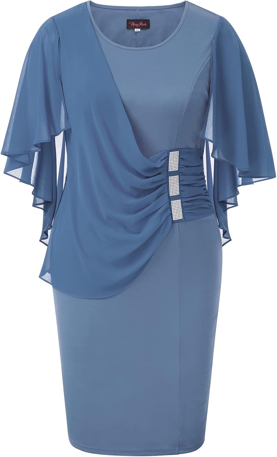 Plus Size Chiffon Ruffle Cape Sleeve Bodycon Pencil Dress
