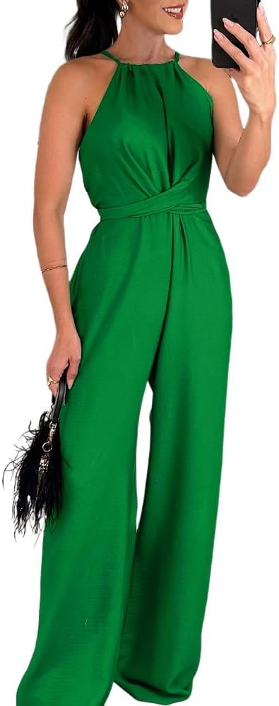 Chic Halter Jumpsuit for Women - Sexy Casual Wide Leg Romper