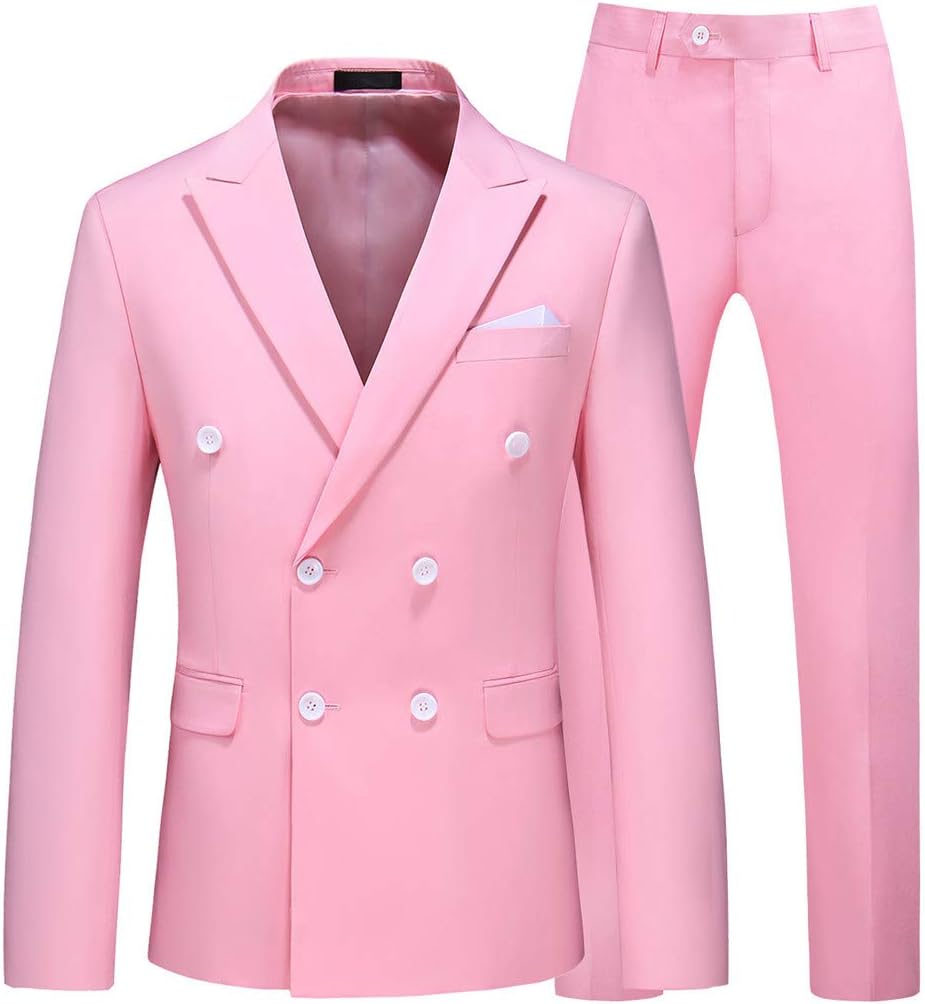 MOGU Mens 2 Piece Double Breasted Slim Fit Tuxedo Suit