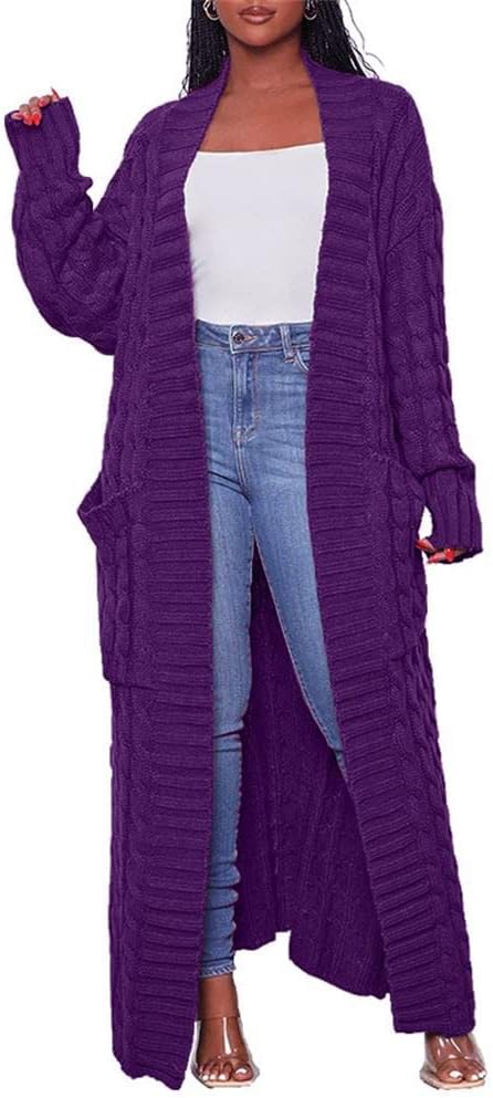 Long Sweaters for Women Open Front Chunky Cable Knit Cardigan