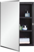 Black Plastic Bathroom Medicine Mirror Cabinet with Beveled Edge
