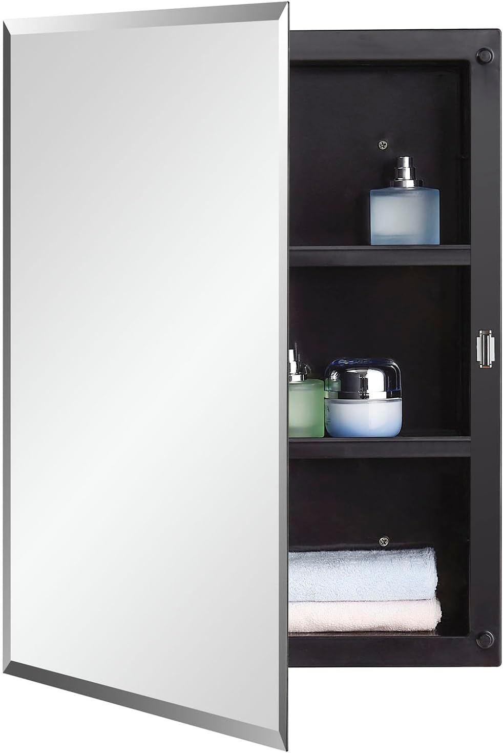 Black Plastic Bathroom Medicine Mirror Cabinet with Beveled Edge