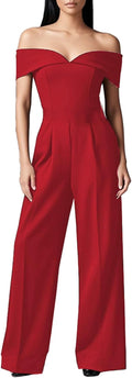 Women's Off-Shoulder Wide-Leg Jumpsuit - Dressy Cocktail Romper