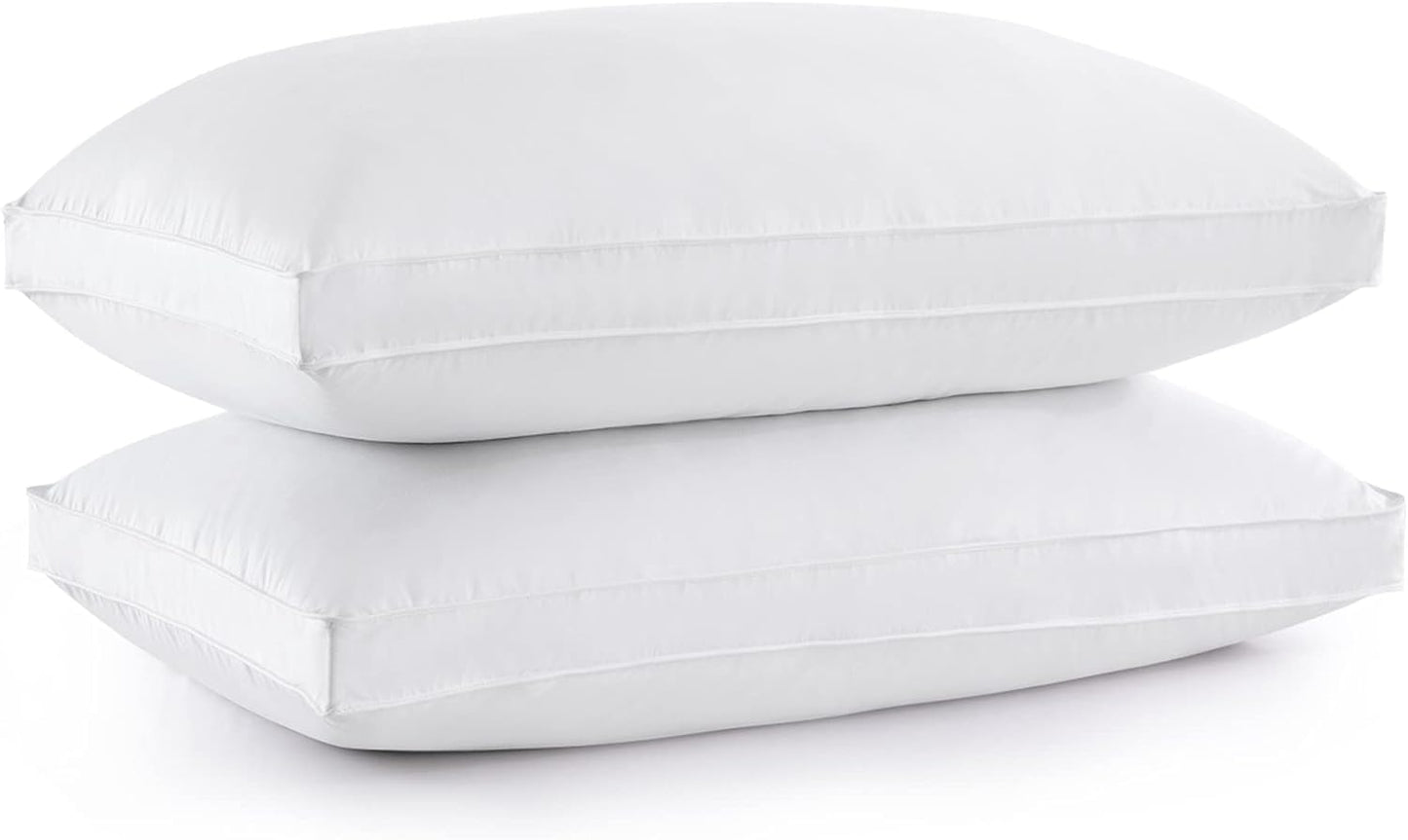 Goose Down Feather Pillows for Sleeping, Soft Gusseted Queen Set