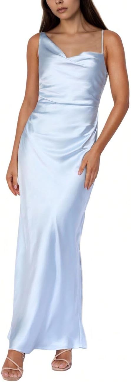 Summer Satin Maxi Dresses for Women 2025 with Cowl Neck Design