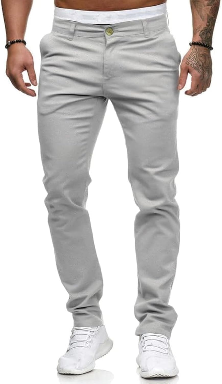 Mens Chinos Slim Fit Stretch Flat-Front Skinny Dress Pants
