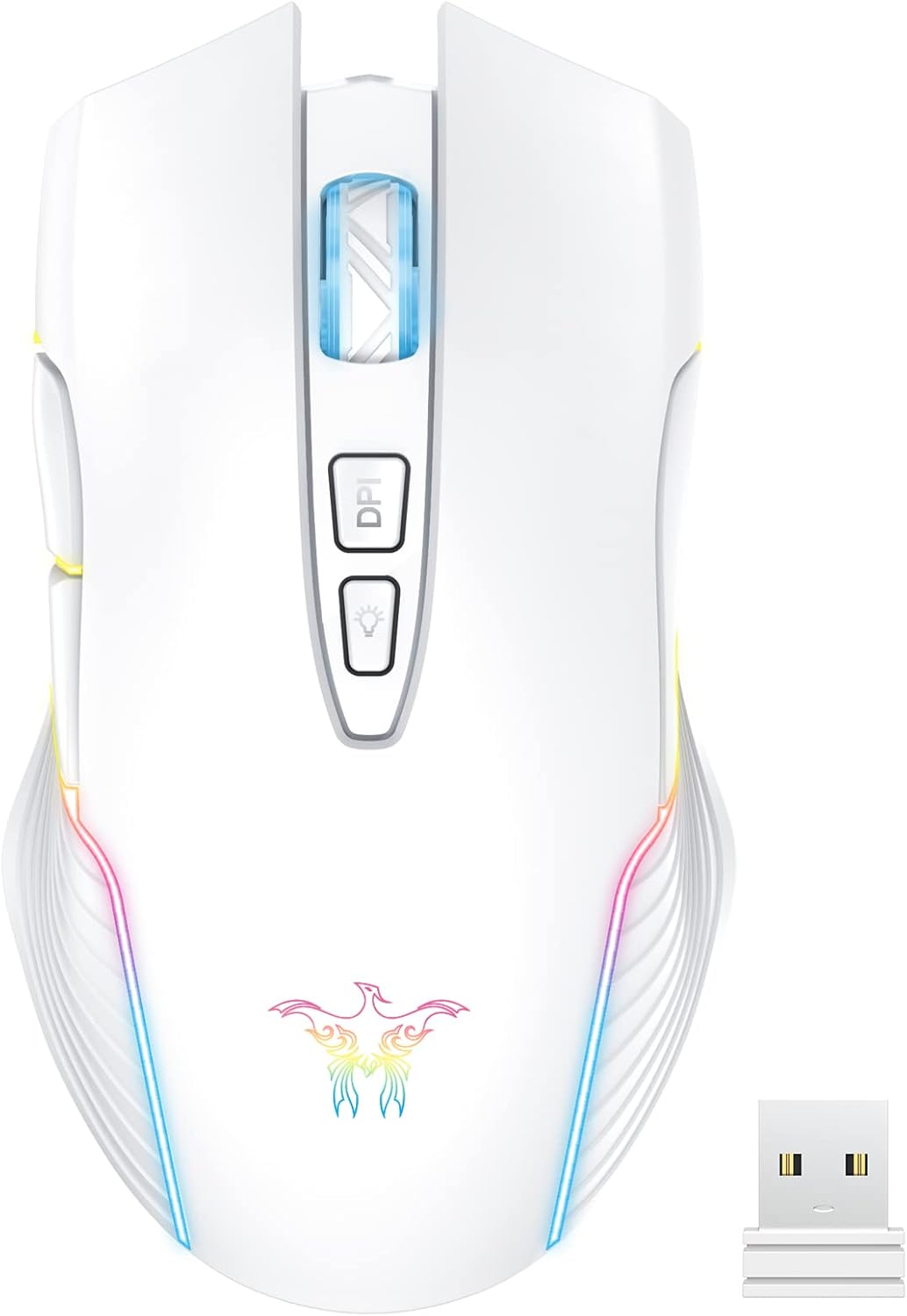 PHNIXGAM Rechargeable Wireless Gaming Mouse - RGB Backlight, Adjustable DPI