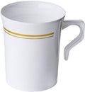 BloominGoods 8 oz. Disposable White Plastic Coffee Mugs with Gold Trim