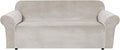Stretch Velvet Sofa Cover for 3 Cushion Couch - Soft Oatmeal Fit